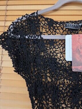 Peruvian Connection Black Crochet Starflower Dress XS NWT